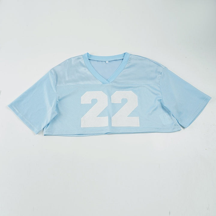 Damen Crop-Top im Sportlichen Design mit V-Ausschnitt und Netzdetails Drune