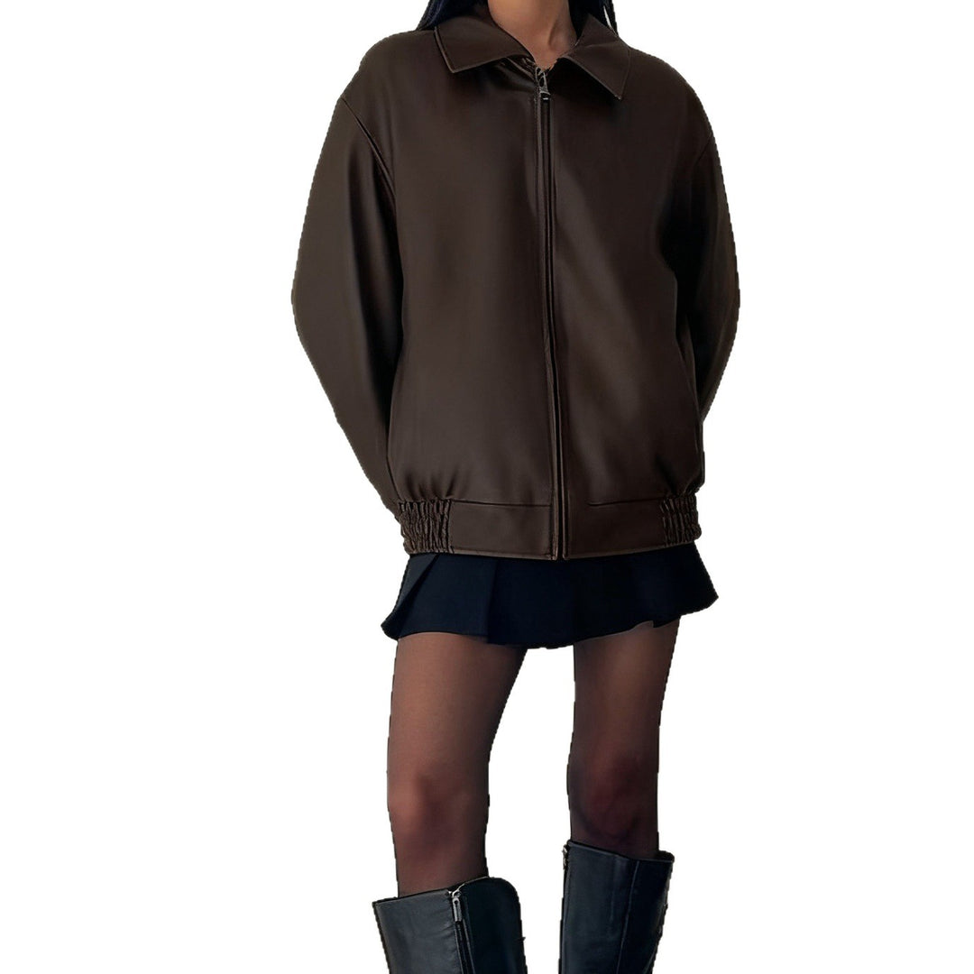 Damen Kunstlederjacke im lässigen Oversized-Stil mit elastischen Bündchen Drune
