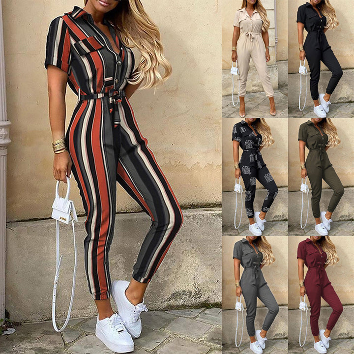 Damen eleganter Utility-Jumpsuit mit Knopfleiste und taillierbarem Bindegürtel Drune