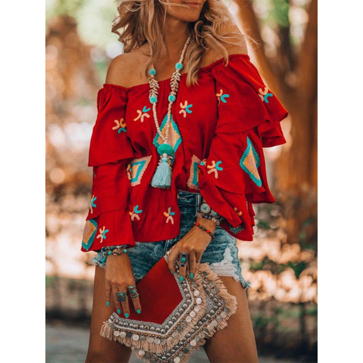 Damen Off-Shoulder Oberteil mit voluminösen Rüschen Drune