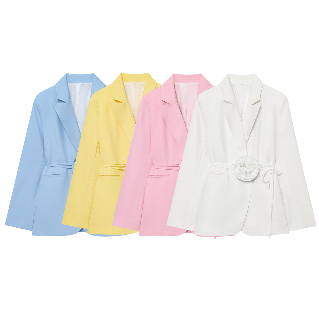 Damen nan taillierter Blazer mit dekorativer Rosenapplikation und Bindegürtel Drune