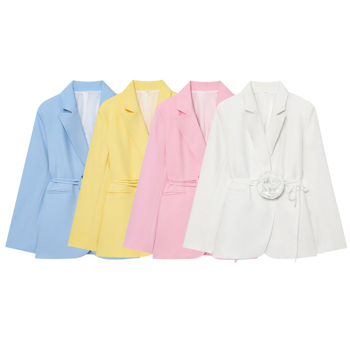 Damen nan taillierter Blazer mit dekorativer Rosenapplikation und Bindegürtel Drune