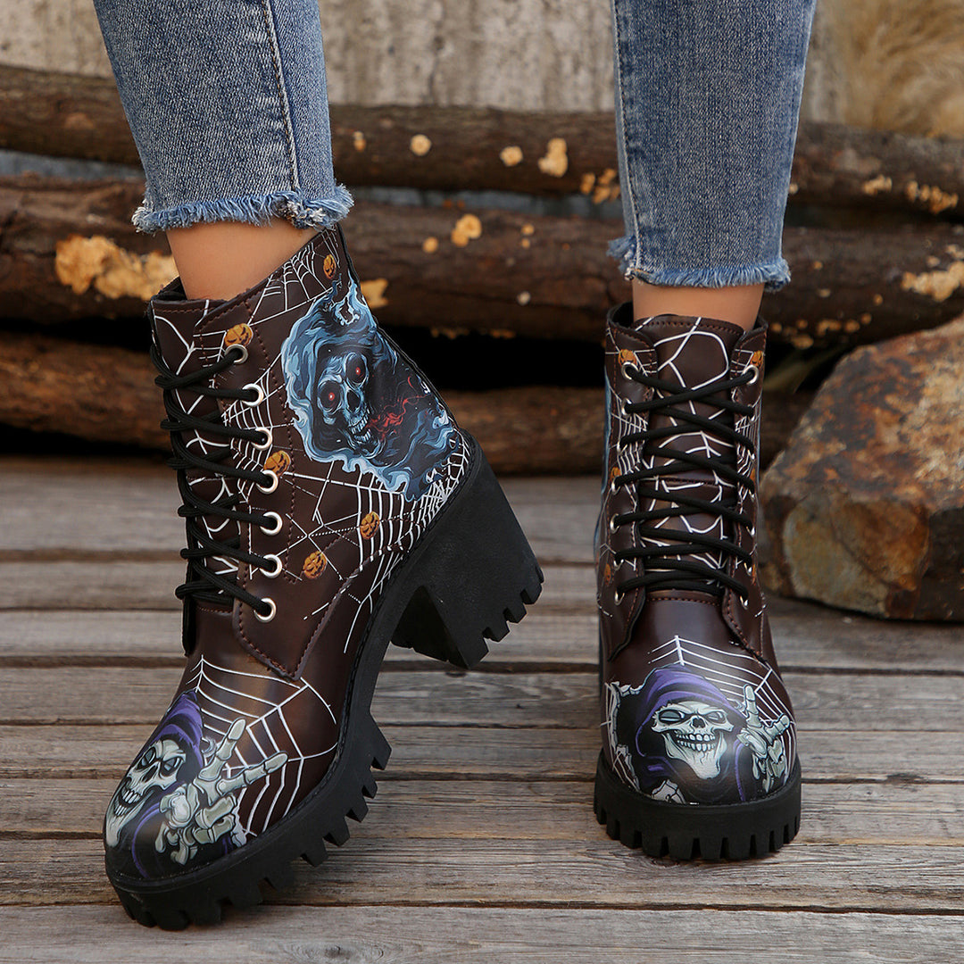 Damen Grafik Halloween Combat Boots mit Chunky Heel Drune