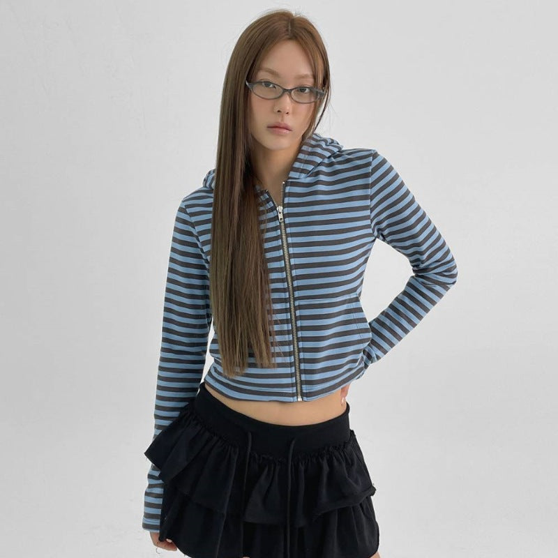 Damen luftige cropped Sweatjacke mit Reißverschluss Drune