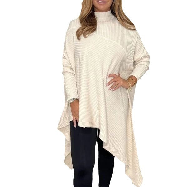 Damen asymmetrisches Strickoberteil mit hohem Kragen und modernem Schnitt Drune