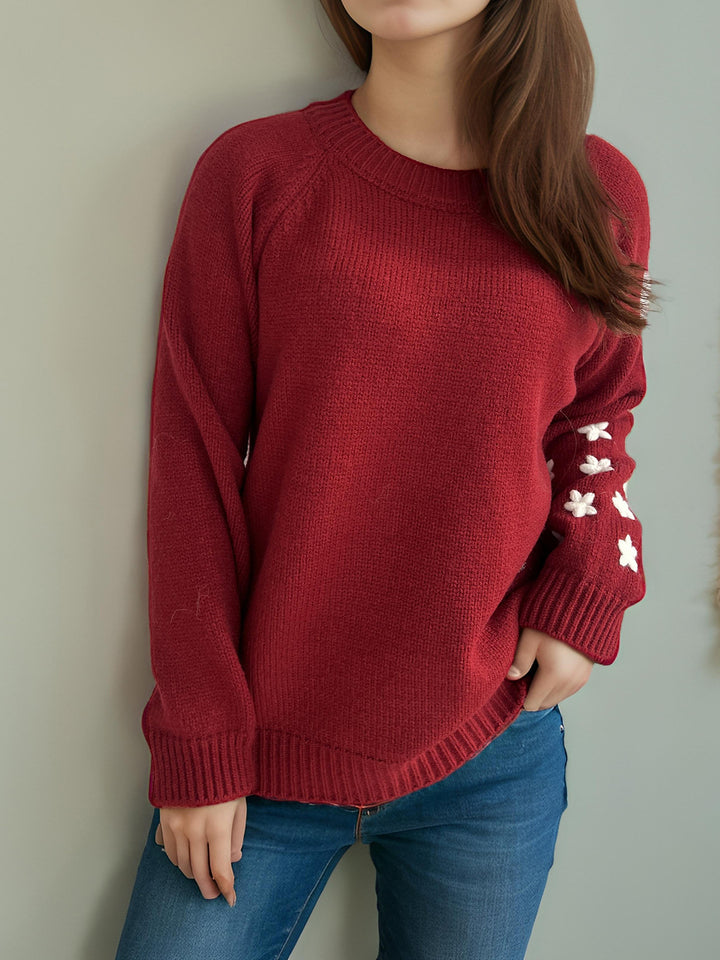Damen Strickpullover mit floralen Applikationen und lässigem Schnitt Drune
