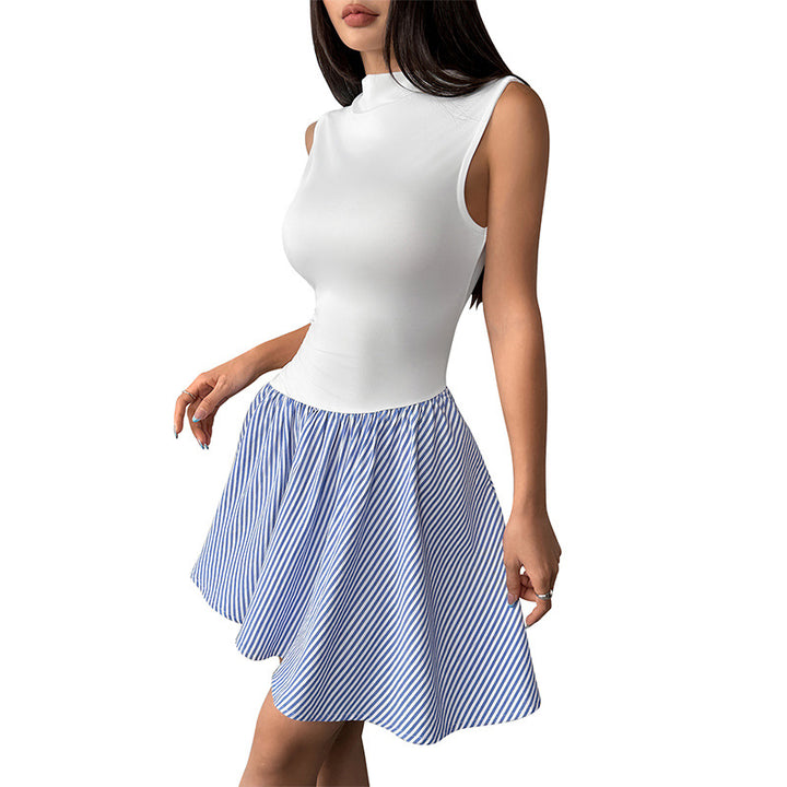 Damen körperbetontes Kleid mit stehendem Kragen und ausgestellt Rock Drune