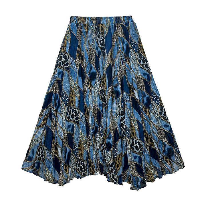 Damen nan fein gefalteter Midirock mit Vintage Blumenprint und elastischem Taillenbund Drune