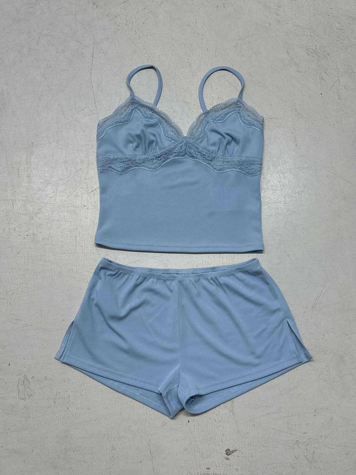 Damen Nachtwäsche Set mit zarter Spitze und bequemen Shorts Drune