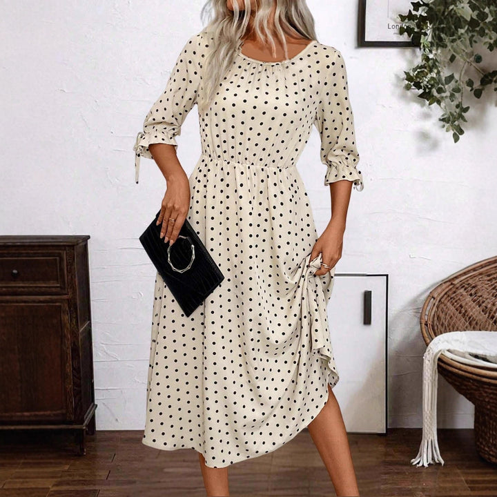 Damen Midikleid mit dekorativen Puffärmeln und elastischem Taillenbund Drune