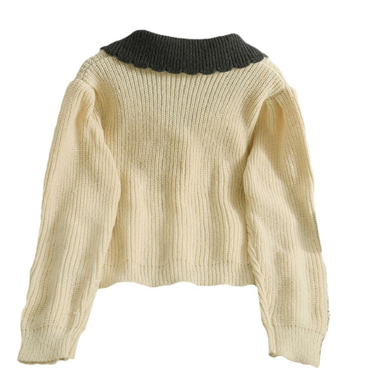 Damen Strickjacke mit Vintage-Kragen und großen Knopfdetails Drune