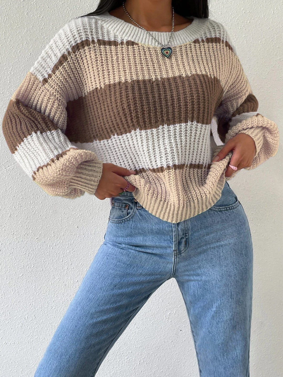 Drune | Pullover Pullover Grobstrick Übergröße Fit Langarm Freizeit Crew Neck