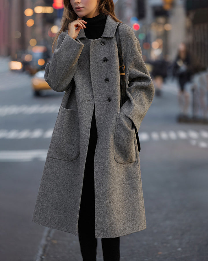 Damen Eleganter Wollmantel mit hohen Taschen und klassischem Revers Drune