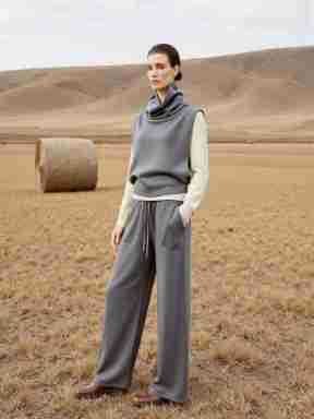 Damen Modischer Strickpullover mit hohem Kragen und weiten Hosen Drune
