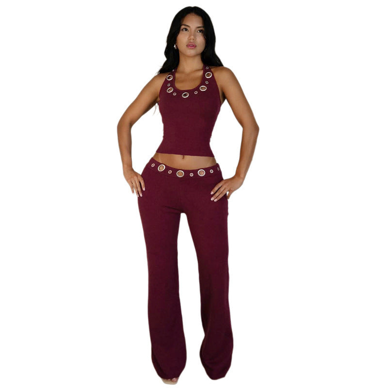 Damen Modischer Jumpsuit mit dekorativem Halterkragen und Gürteldetails Drune