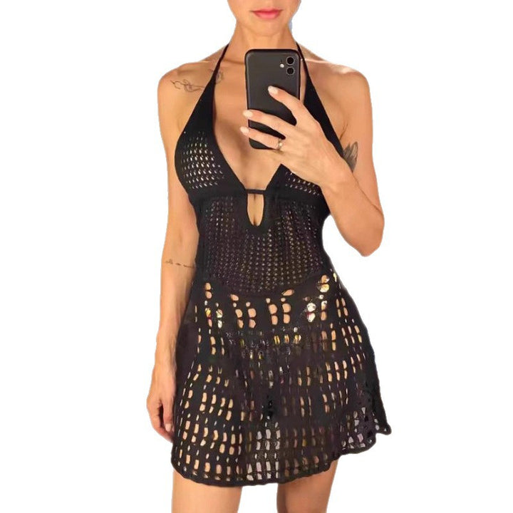 Damen Kurzes Häkelkleid mit tiefem V-Ausschnitt Drune
