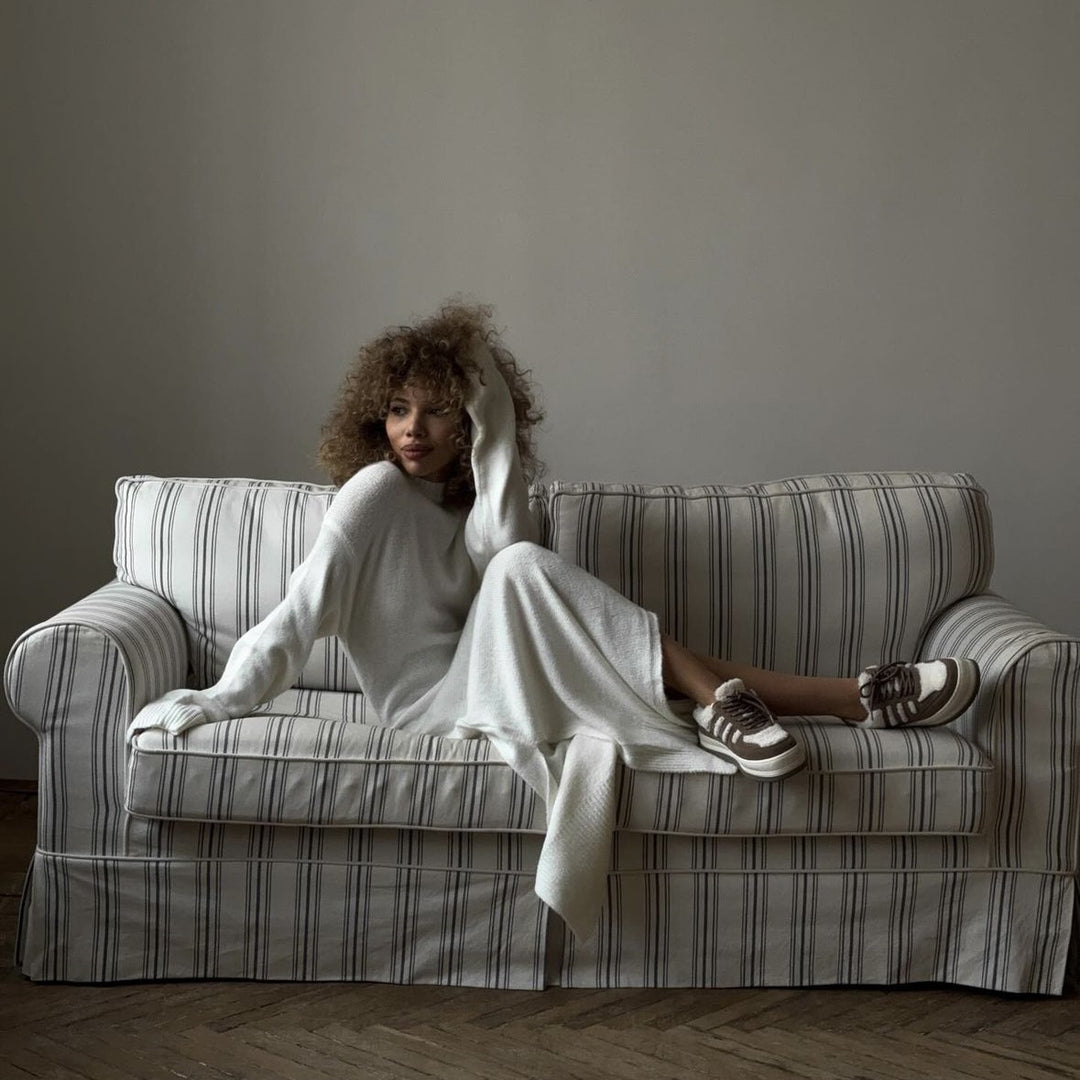 Damen Oversized Strickkleid mit langen Ärmeln und breitem Saum Drune