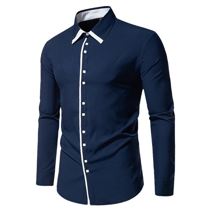 Herren elegantes Langarmhemd mit kontrastierendem Kragen und feinen Knopfdetails Drune