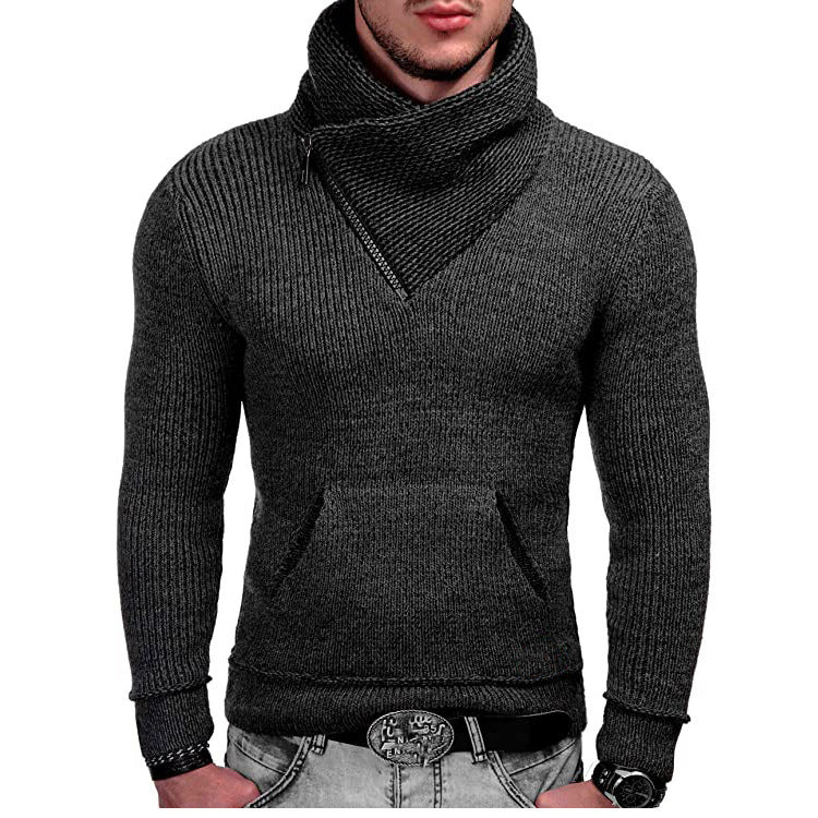 Herren Langarm Kapuzenpullover mit asymmetrischem Reißverschluss und strukturiertem Strickdesign Drune