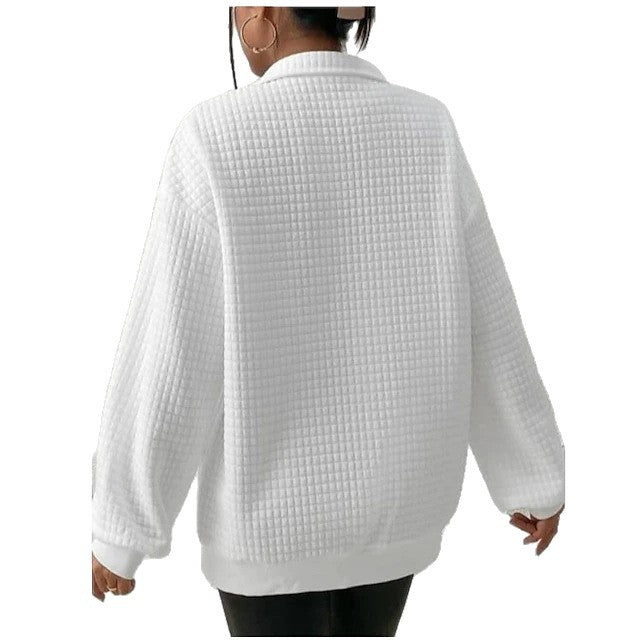 Damen lässiger Sweatpullover mit hohem Kragen und strukturiertem Waffelmuster Drune
