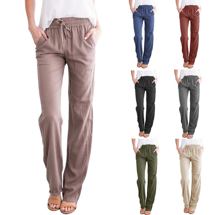 Damen nan leichte Leinenhose mit elastischem Bund und weitem Bein Drune