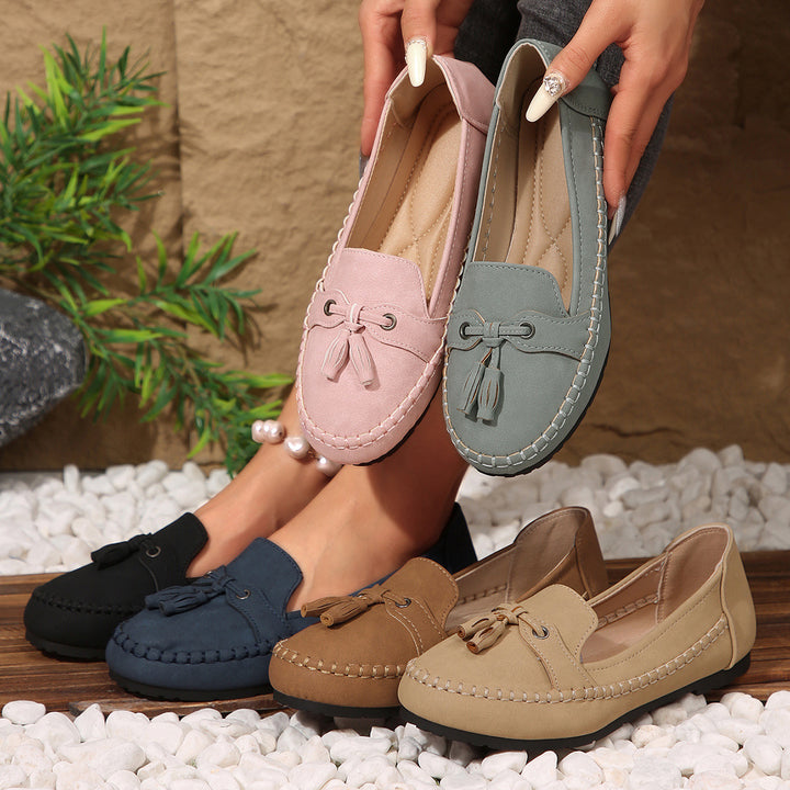 Damen  klassische Mokassin-Slipper mit Quasten und weichem Komfortfußbett Drune