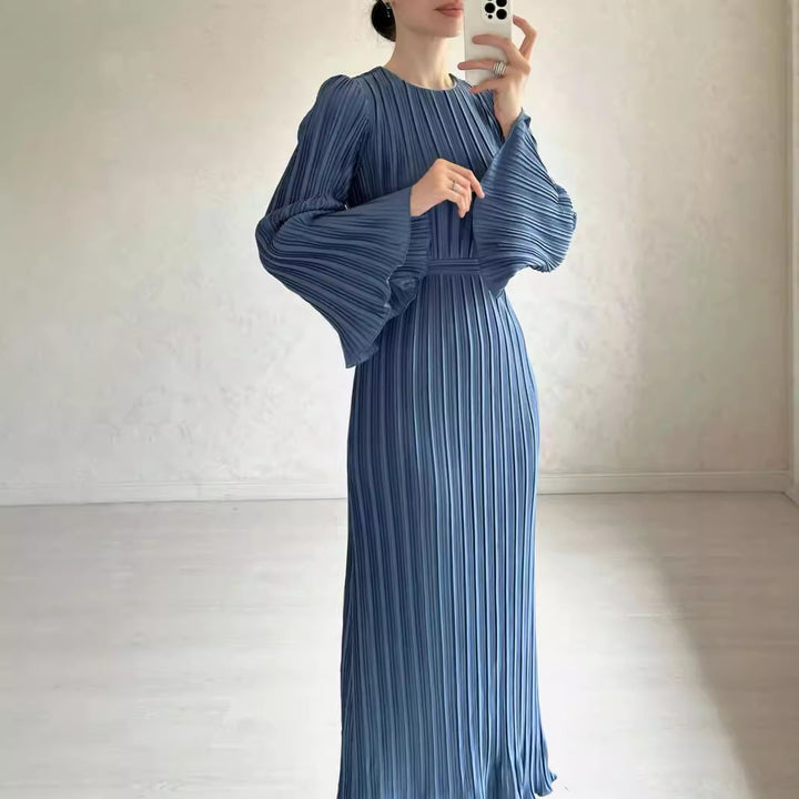 Damen Plissiertes Maxikleid mit voluminösen Ärmeln Drune