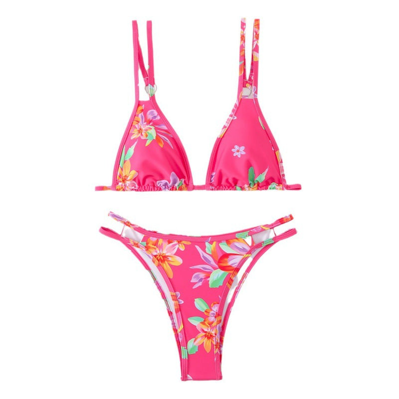 Damen Triangel-Bikini mit verspieltem Blumenmuster und raffinierten Schnürdetails Drune