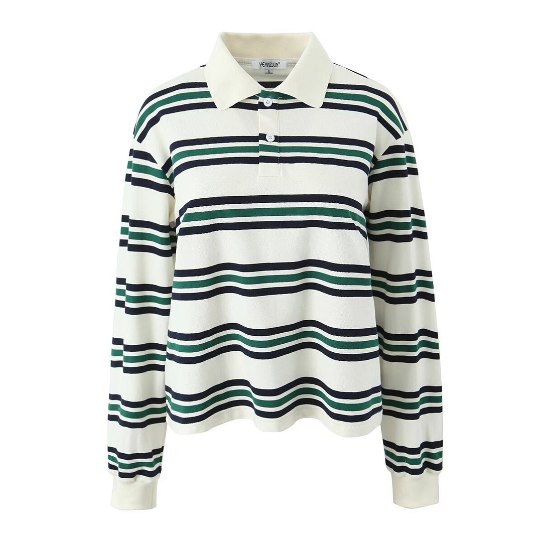 Damen Longsleeve Poloshirt mit modernem Streifenmuster Drune