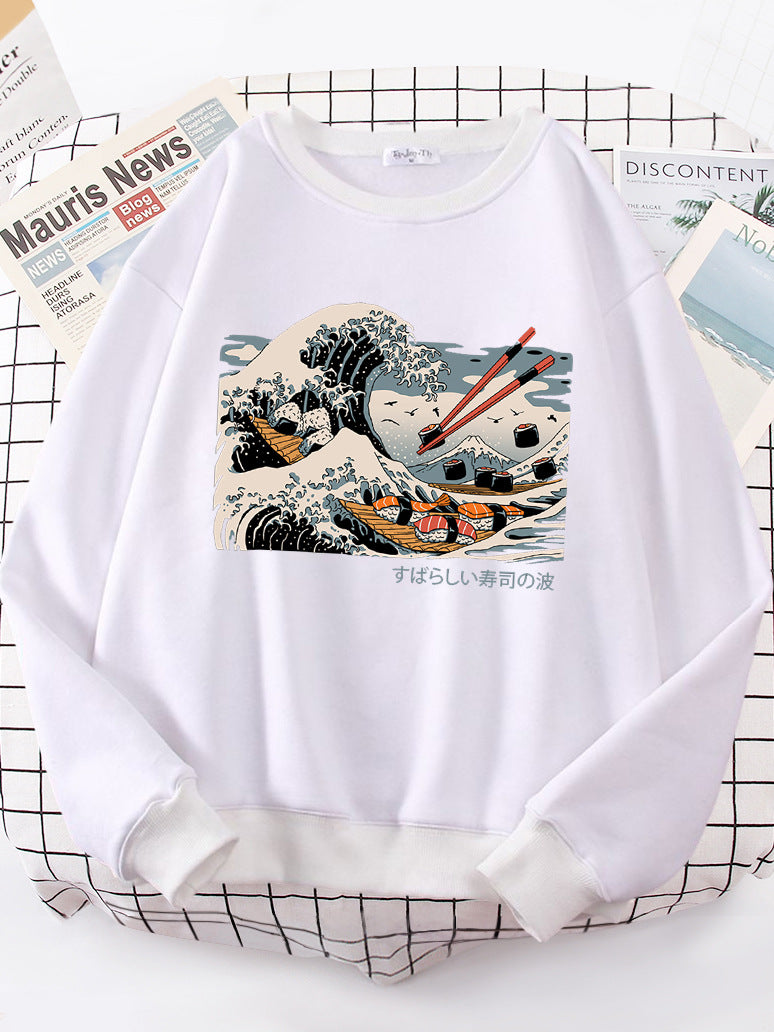 Damen Sweatshirt mit künstlerischem Wellen-Design und gemütlichem Schnitt Drune