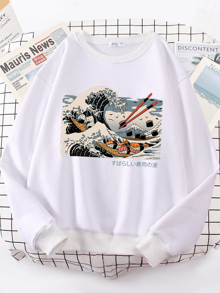 Damen Sweatshirt mit künstlerischem Wellen-Design und gemütlichem Schnitt Drune