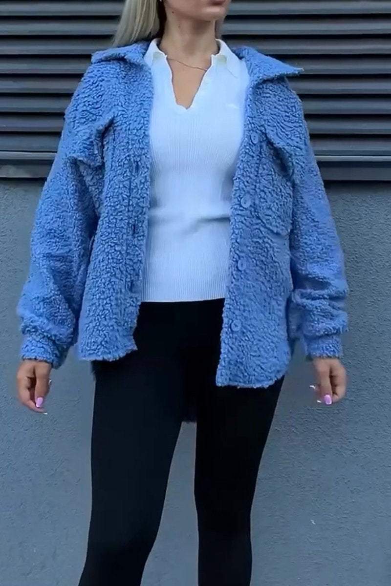 Damen lässige Fleecejacke mit praktischen Taschen und Knopfdetails Drune
