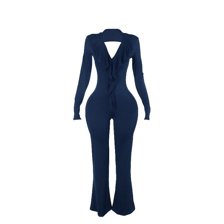 Damen trendiger Jumpsuit mit offenem Rücken und leichtem Stoff Drune