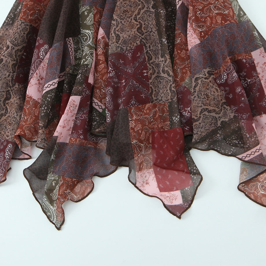 Damen Wickelkleid im modernen Patchwork-Design mit voluminösem Rock Drune