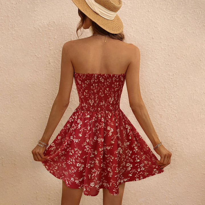 Damen Sommerliches Minikleid mit floralem Design und elastischem Oberteil Drune