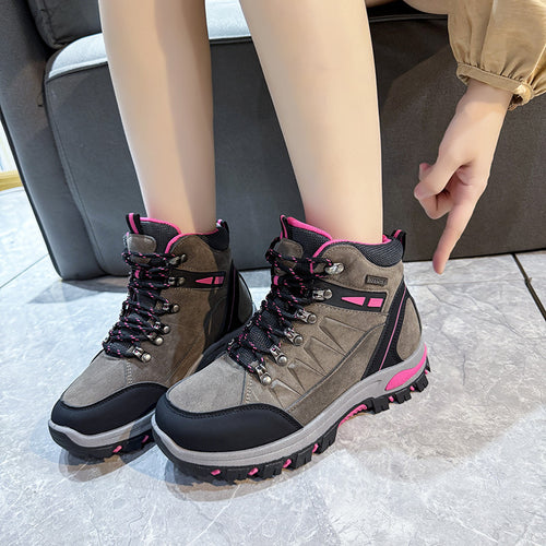 Damen nan robuste Trekkingboots mit wasserabweisender Wildlederoptik, gepolstertem Knöchelkragen und profilierter Outdoor-Laufsohle Drune