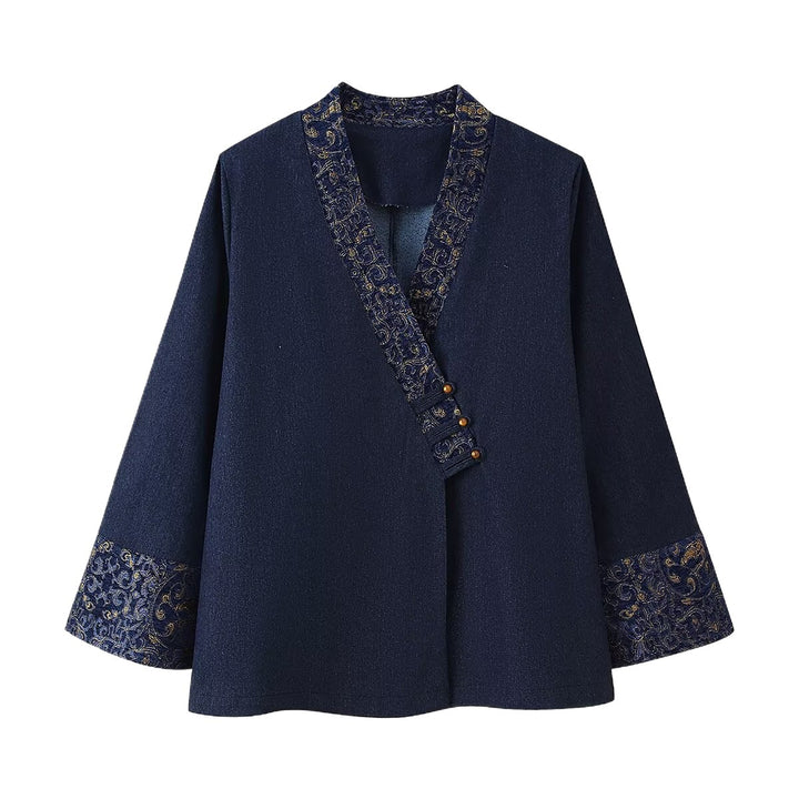 Damen elegante Jacke mit besticktem Kragen und Knopfverschluss Drune