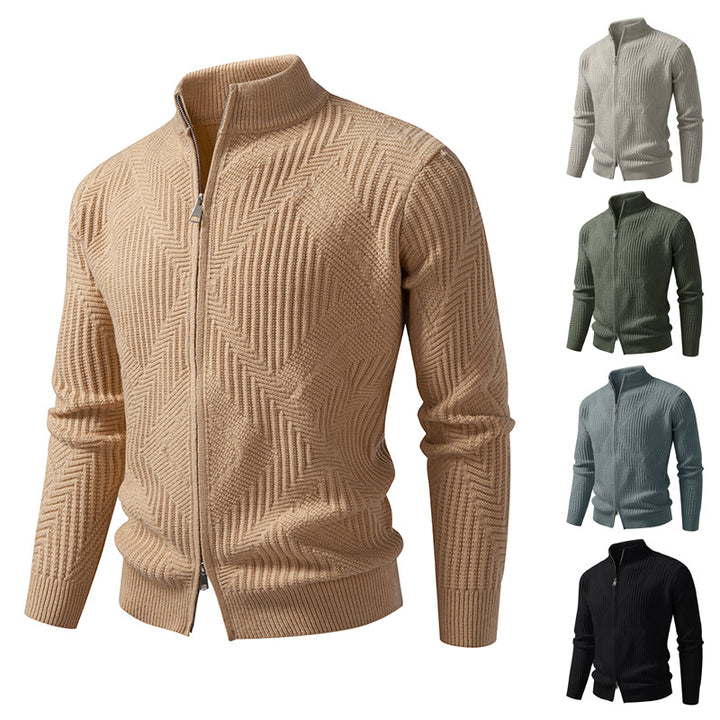 Herren nan Reißverschluss-Cardigan mit geometrischem Fischgrätstrick und Stehkragen Drune