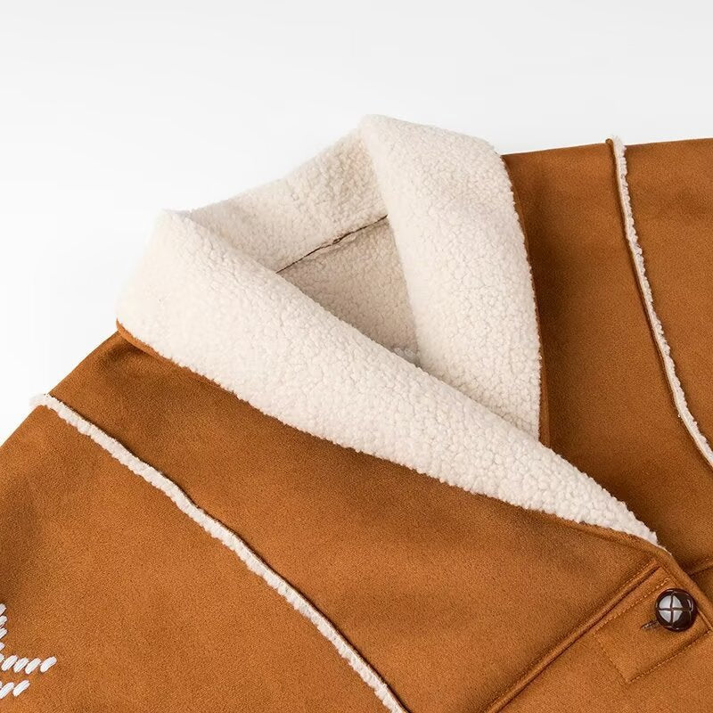 Damen Lässige und warme Teddyjacke mit Stickereien Drune