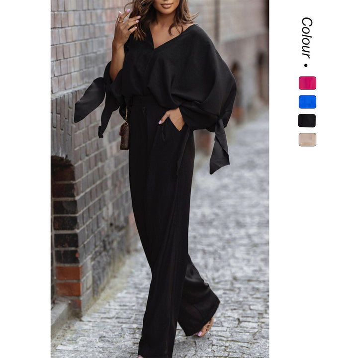 Damen Eleganter Jumpsuit mit weiten Ärmeln und schmalem Taillengürtel Drune