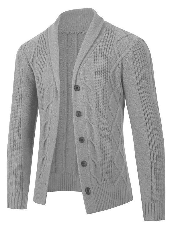 Herren modische Strickjacke mit hohem Kragen und dekorativem Zopfdesign Drune