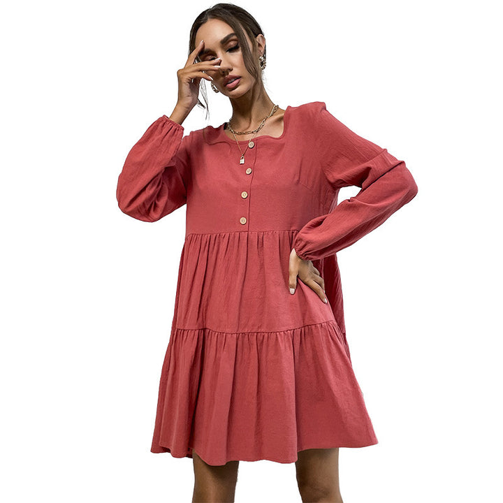 Damen luftiges Sommerkleid mit Knopfleiste und Rüschendetails Drune