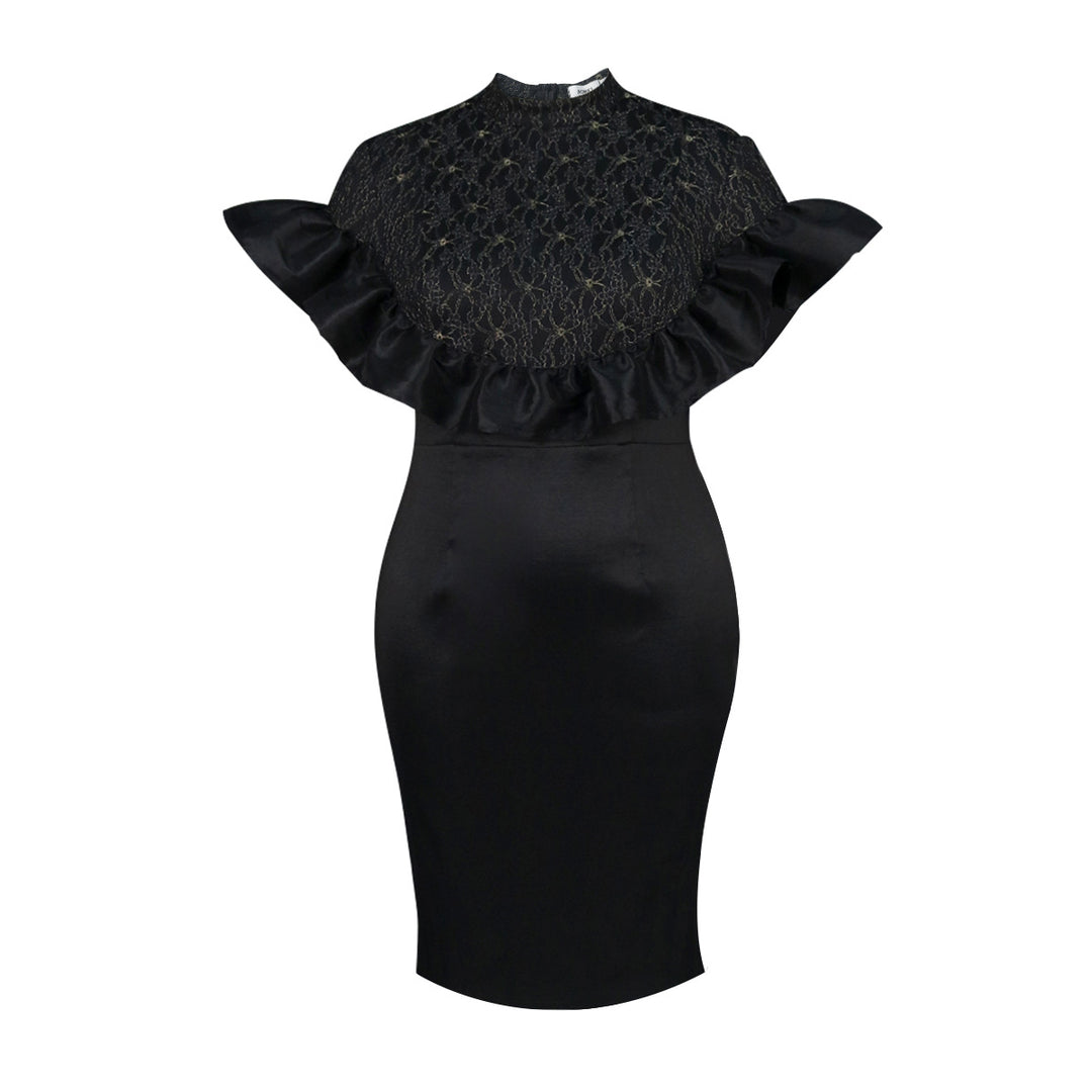 Damen Elegantes Kleid mit Spitzenoberteil und voluminösen Rüschen Drune