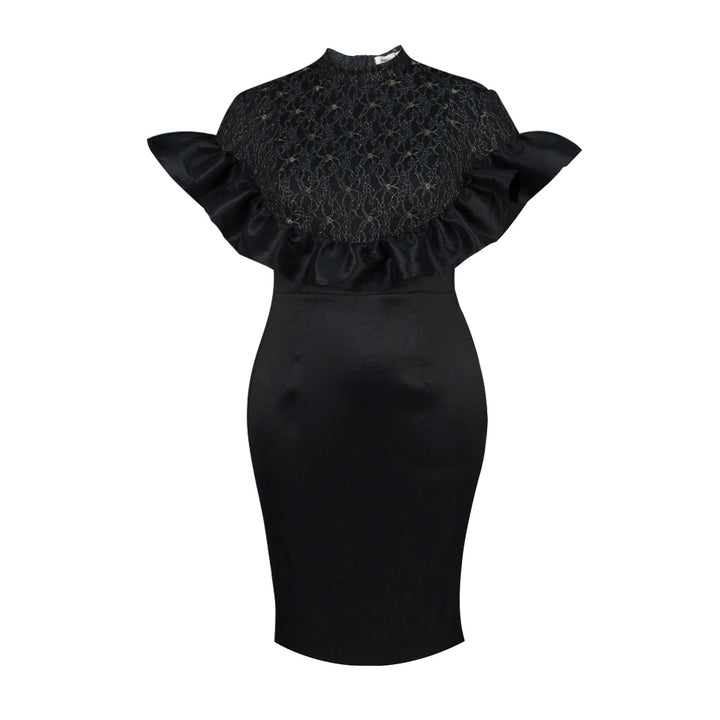 Damen Elegantes Kleid mit Spitzenoberteil und voluminösen Rüschen Drune
