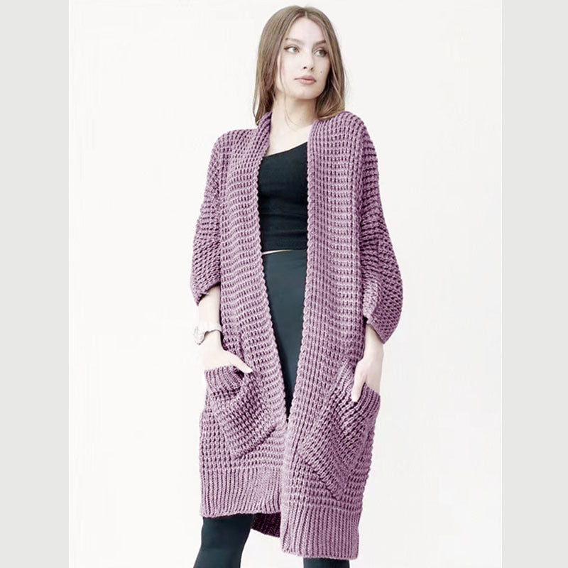 Damen Langer Strickmantel im modischen Waffelmuster Drune