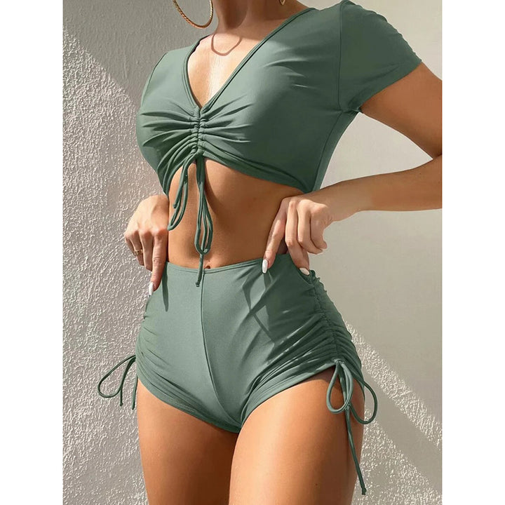 Damen Sport-Bikini mit floralem Design und hohem Bund Drune
