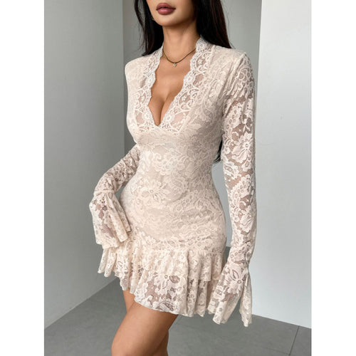 Damen Spitzenkleid mit Rüschendetails Drune