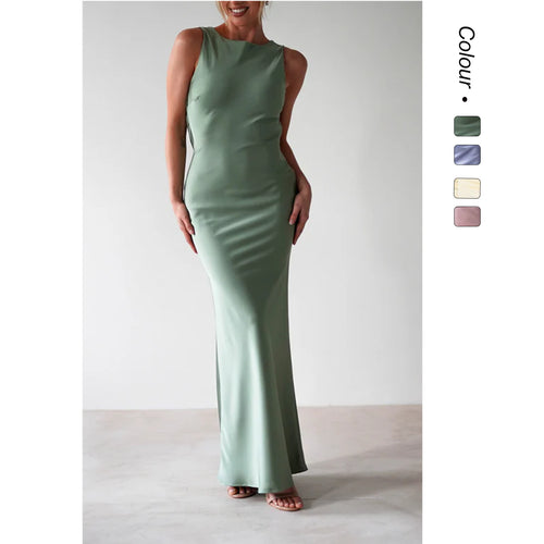 Damen Maxikleid im eleganten Satin-Look mit figurbetonendem Schnitt Drune