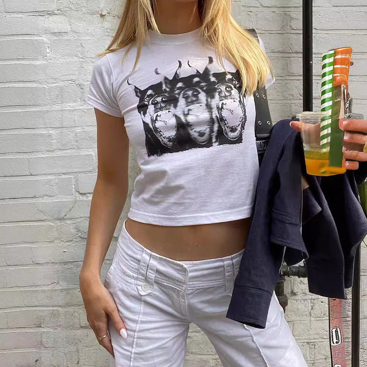 Damen Grafik T-Shirt mit kreativen Druck Drune