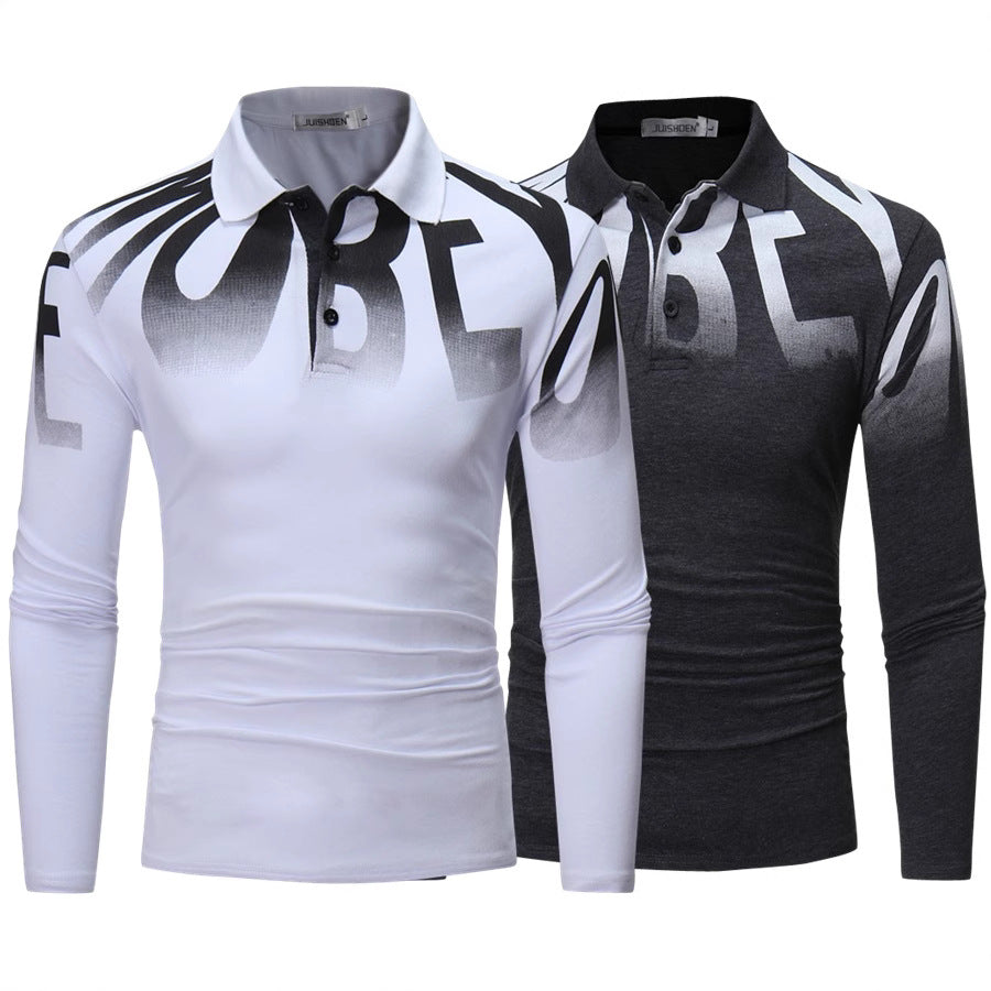 Herren nan Slim-Fit Langarm-Poloshirt mit großflächigem Typo-Print, Stretchkomfort und taillierter Silhouette Drune